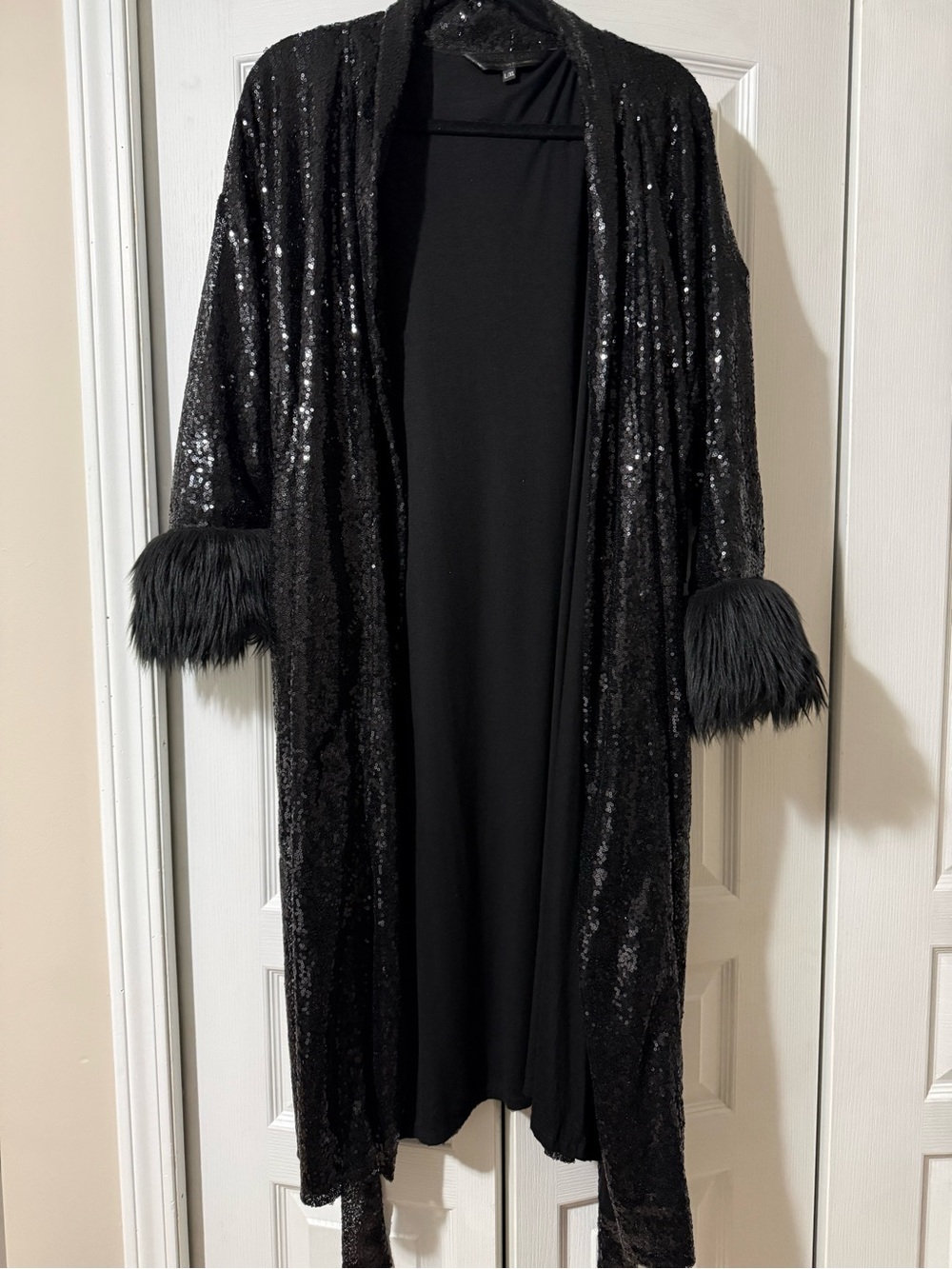 Jennafer Grace Onyx Sequin Faux Fur Koi Kimono